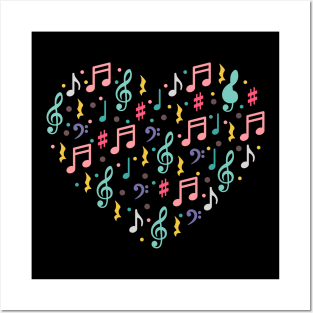 Music notes heart shaped Posters and Art